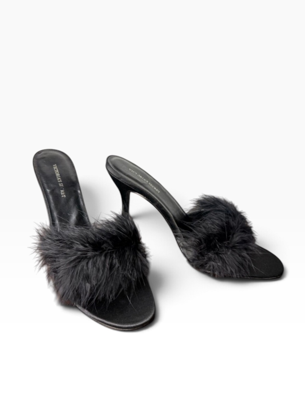 Vintage Y2K Victoria's Secret Feather Boudoir Lingerie Black Heels size 7